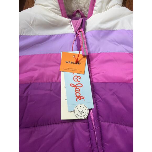 Cat & Jack Baby Girls Hooded Puffer One-Piece Pink Purple Snowsuit Size 9M New - Picture 3 of 6